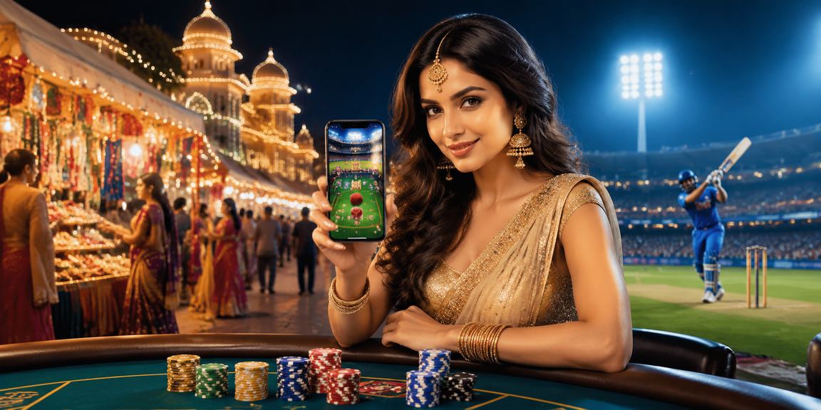 Indian night market with cricket betting advertisements