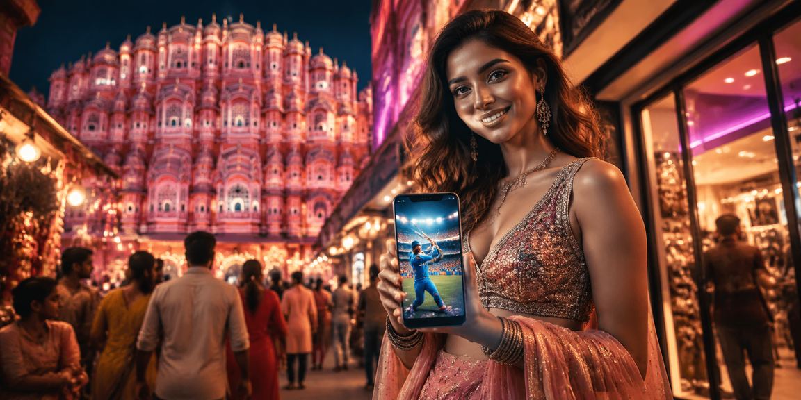 Jaipur Hawa Mahal with cricket betting and Bollywood themes